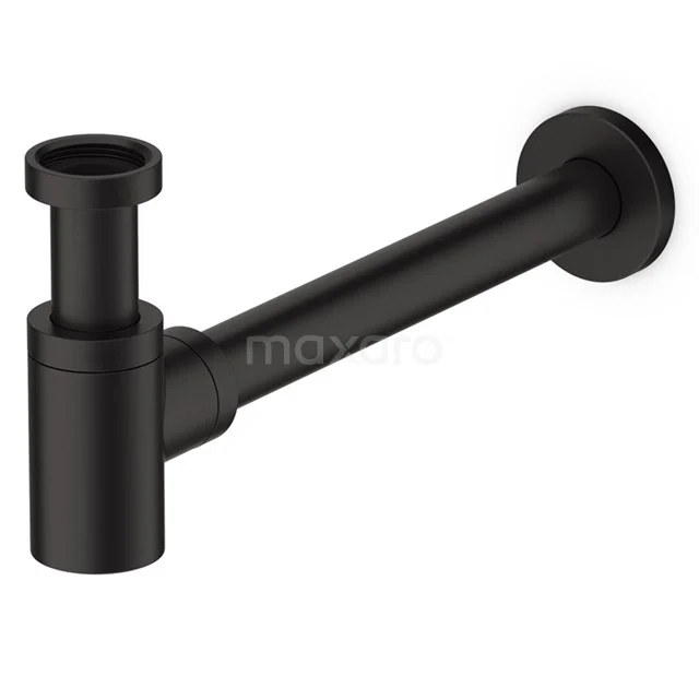 Matt Schwarz Siphon für Waschbecken, modernes Design, metallische rohrförmige Konstruktion, ideal für eine stilvolle Badezimmergestaltung.