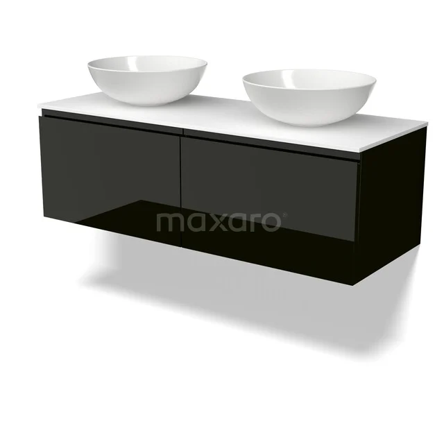 Modulo Plato Vanity units for countertop basin | 120 cm High-gloss black Handle-less front Solid surface worktop 2 Side-by-side drawers BMK12-02275 Modulo Plato Vanity units for countertop basin | 120 cm High-gloss black Handle-less front Solid surface worktop 2 Side-by-side drawers BMK12-02275