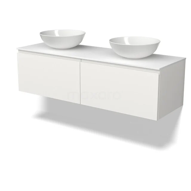 Möbel für Aufsatzwaschbecken BMK12-02291 Weißes, schwebendes Badmöbel mit doppeltem Aufsatzwaschbecken, klare Formgebung der modernen PureLine-Serie.