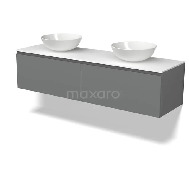 Modulo Plato Badkamermeubel voor waskom | 160 cm Middengrijs Greeploos front Solid surface blad 2 lades naast elkaar BMK12-02310