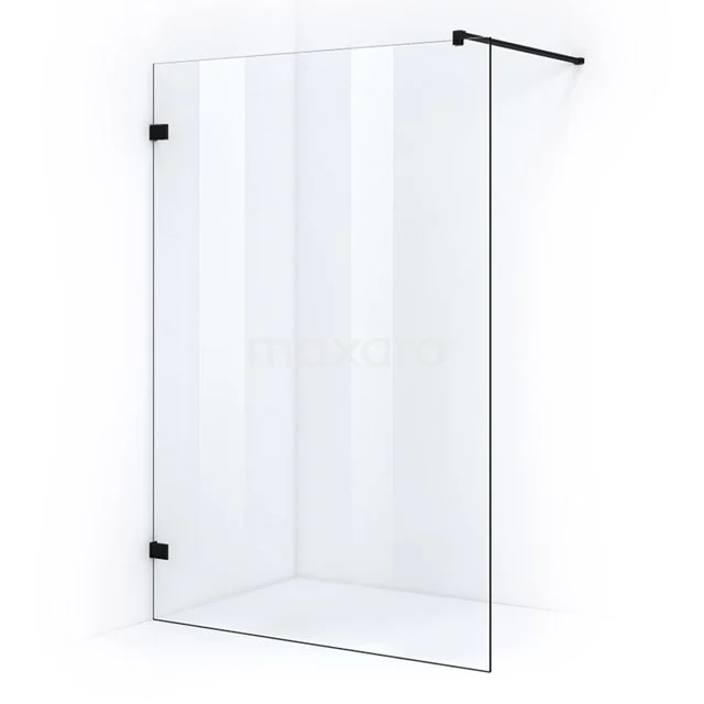 Quartz begehbare Dusche | 130 cm Matt Schwarz Feste Wand IQA13300M Klares Glas Duschwand mit schwarzen Aluminium Profilen, perfekte moderne Ergänzung für ein minimalistisches Badezimmer.