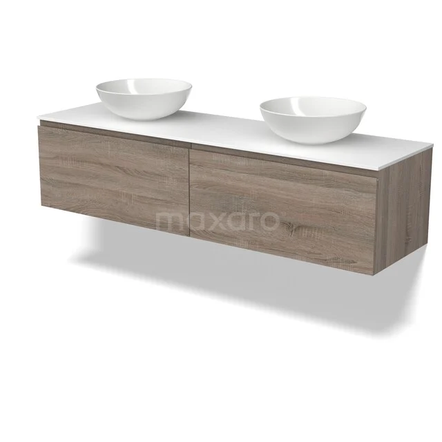 Modulo Plato Badkamermeubel voor waskom | 160 cm Eiken Greeploos front Solid surface blad 2 lades naast elkaar BMK12-02350
