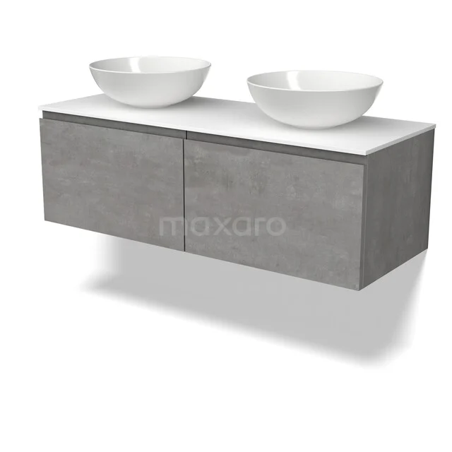 Modulo Plato Badkamermeubel voor waskom | 120 cm Lichtgrijs beton Greeploos front Solid surface blad 2 lades naast elkaar BMK12-02351 Modulo Plato Badkamermeubel voor waskom | 120 cm Lichtgrijs beton Greeploos front Solid surface blad 2 lades naast elkaar BMK12-02351