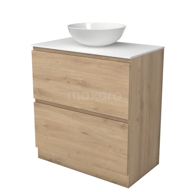 Badezimmermöbel Holzoptik mit Waschbecken, modernes Design mit zwei Schubladen, ideal für stilvolle Badezimmerlagerung.