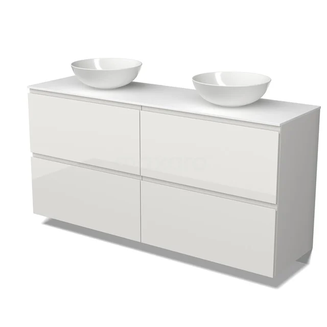 Modulo Plato Vanity units for countertop basin | 160 cm High-gloss white Handle-less front Solid surface worktop 4 high drawers BMK14-01009 Modulo Plato Vanity units for countertop basin | 160 cm High-gloss white Handle-less front Solid surface worktop 4 high drawers BMK14-01009
