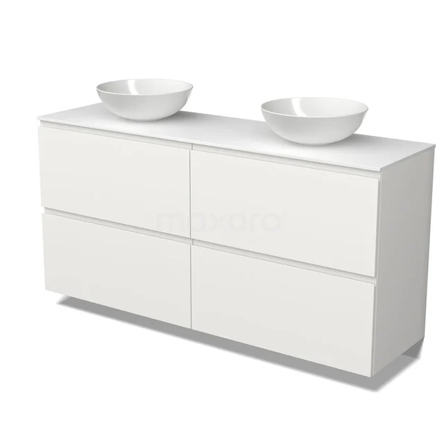 Modulo Plato Vanity units for countertop basin | 160 cm Matte white Handle-less front Solid surface worktop 4 high drawers BMK14-01011 Modulo Plato Vanity units for countertop basin | 160 cm Matte white Handle-less front Solid surface worktop 4 high drawers BMK14-01011