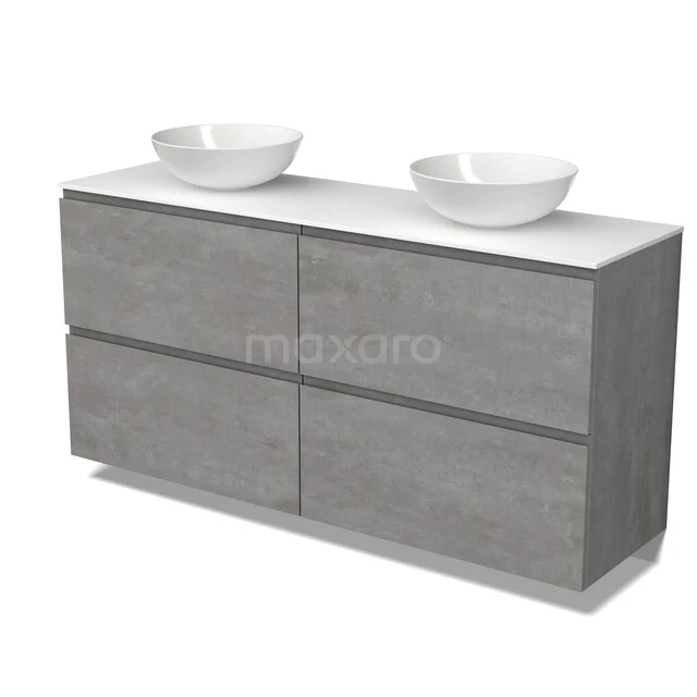 Modulo Plato Badkamermeubel voor waskom | 160 cm Lichtgrijs beton Greeploos front Solid surface blad 4 hoge lades BMK14-01031