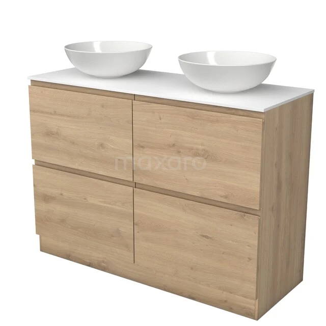 Möbel für Aufsatzwaschbecken BMK14S-00127 Holz-Badmöbel mit weißem Doppelwaschbecken, modernes Design, vier Schubladen, ideal für stilvolle und funktionale Bäder.