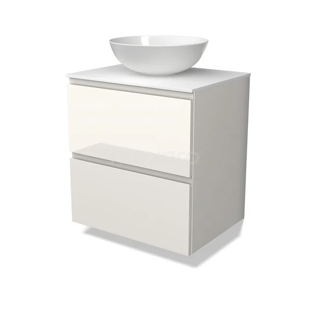 Modulo Plato Vanity units for countertop basin | 60 cm High-gloss white Handle-less front Solid surface worktop 2 Stacked drawers BMK17-03591