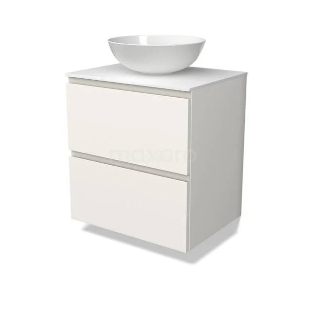 Modulo Plato Vanity units for countertop basin | 60 cm Matte white Handle-less front Solid surface worktop 2 Stacked drawers BMK17-03626