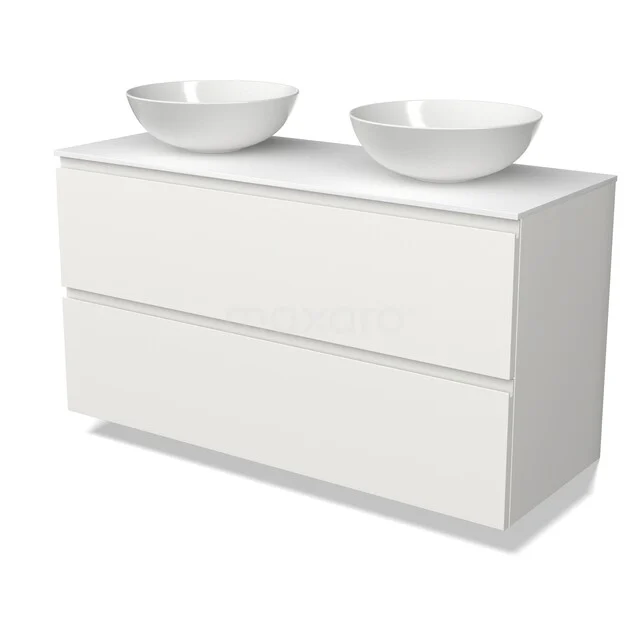 Modulo Plato Vanity units for countertop basin | 120 cm Matte white Handle-less front Solid surface worktop 2 Stacked drawers BMK17-03635 Modulo Plato Vanity units for countertop basin | 120 cm Matte white Handle-less front Solid surface worktop 2 Stacked drawers BMK17-03635