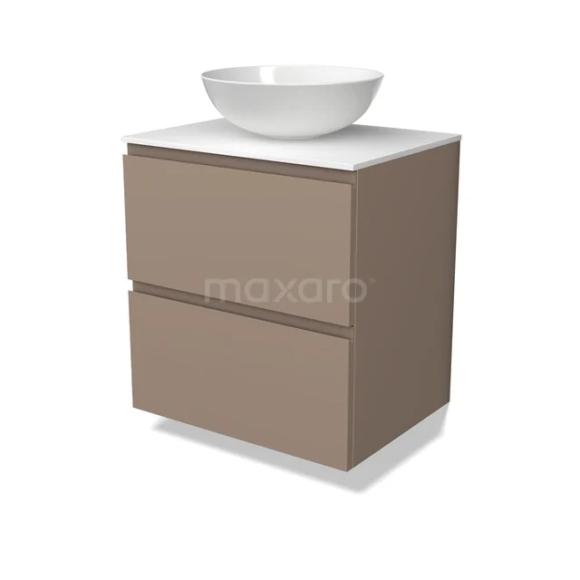 Modulo Plato Vanity units for countertop basin | 60 cm Taupe Handle-less front Solid surface worktop 2 Stacked drawers BMK17-03724