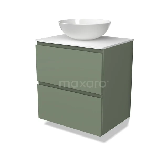 Modulo Plato Vanity units for countertop basin | 60 cm Sage green Handle-less front Solid surface worktop 2 Stacked drawers BMK17-03732