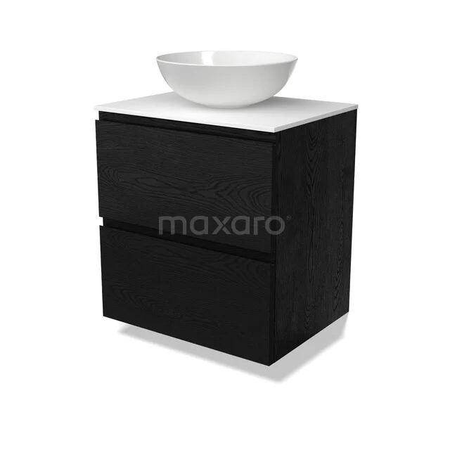 Modulo Plato Vanity units for countertop basin | 60 cm Black oak Handle-less front Solid surface worktop 2 Stacked drawers BMK17-03740 Modulo Plato Vanity units for countertop basin | 60 cm Black oak Handle-less front Solid surface worktop 2 Stacked drawers BMK17-03740