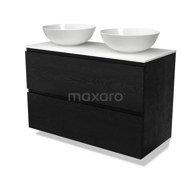 Modulo Plato Vanity units for countertop basin | 100 cm Black oak Handle-less front Solid surface worktop 2 Stacked drawers BMK17-03742