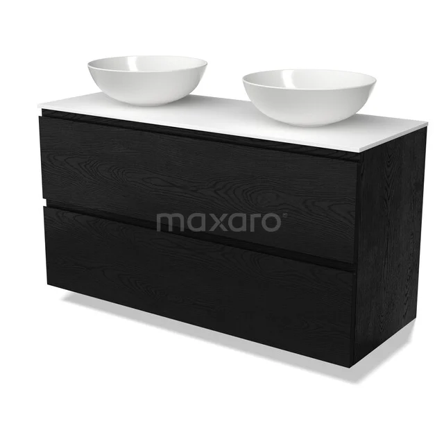 Modulo Plato Vanity units for countertop basin | 120 cm Black oak Handle-less front Solid surface worktop 2 Stacked drawers BMK17-03743