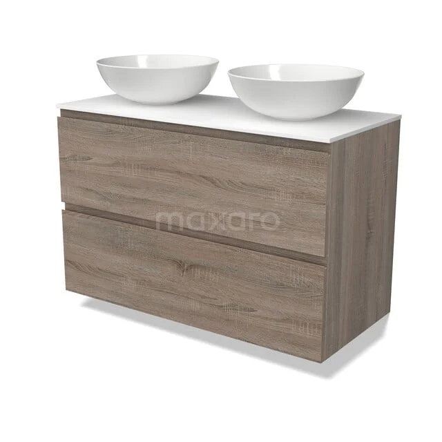 Modulo Plato Vanity units for countertop basin | 100 cm Oak Handle-less front Solid surface worktop 2 Stacked drawers BMK17-03746 Modulo Plato Vanity units for countertop basin | 100 cm Oak Handle-less front Solid surface worktop 2 Stacked drawers BMK17-03746