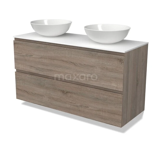 Modulo Plato Vanity units for countertop basin | 120 cm Oak Handle-less front Solid surface worktop 2 Stacked drawers BMK17-03747 Modulo Plato Vanity units for countertop basin | 120 cm Oak Handle-less front Solid surface worktop 2 Stacked drawers BMK17-03747