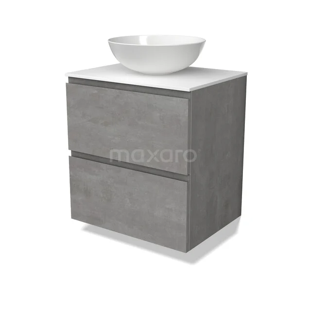 Modulo Plato Vanity units for countertop basin | 60 cm Light grey concrete Handle-less front Solid surface worktop 2 Stacked drawers BMK17-03748 Modulo Plato Vanity units for countertop basin | 60 cm Light grey concrete Handle-less front Solid surface worktop 2 Stacked drawers BMK17-03748