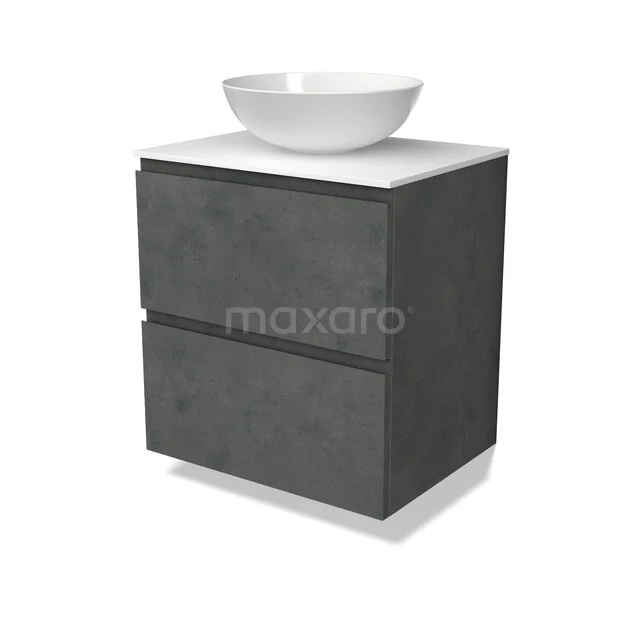 Modulo Plato Vanity units for countertop basin | 60 cm Dark grey concrete Handle-less front Solid surface worktop 2 Stacked drawers BMK17-03752