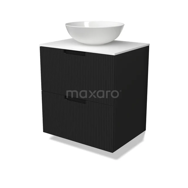 Modulo Plato Vanity units for countertop basin | 60 cm Matte black Line front Solid surface worktop 2 Stacked drawers BMK17-03756