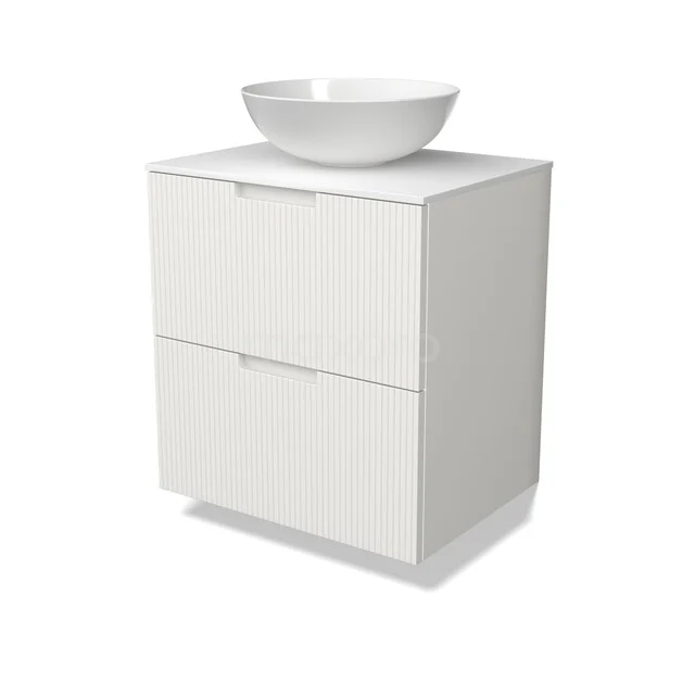 Modulo Plato Vanity units for countertop basin | 60 cm Matte white Line front Solid surface worktop 2 Stacked drawers BMK17-03757