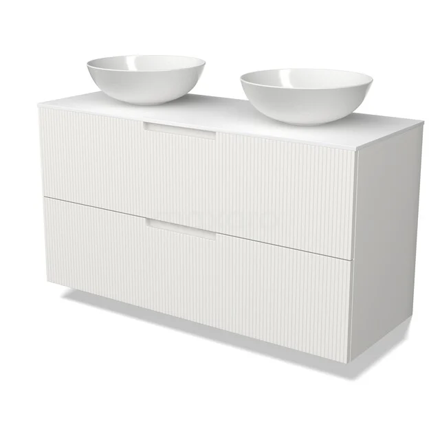 Modulo Plato Vanity units for countertop basin | 120 cm Matte white Line front Solid surface worktop 2 Stacked drawers BMK17-03763 Modulo Plato Vanity units for countertop basin | 120 cm Matte white Line front Solid surface worktop 2 Stacked drawers BMK17-03763