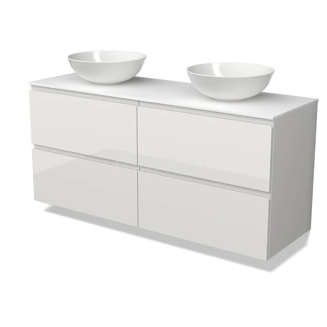 Modulo Plato Badkamermeubel voor waskom | 140 cm Hoogglans wit Greeploos front Solid surface blad 4 lades BMK18-02484 Modulo Plato Badkamermeubel voor waskom | 140 cm Hoogglans wit Greeploos front Solid surface blad 4 lades BMK18-02484