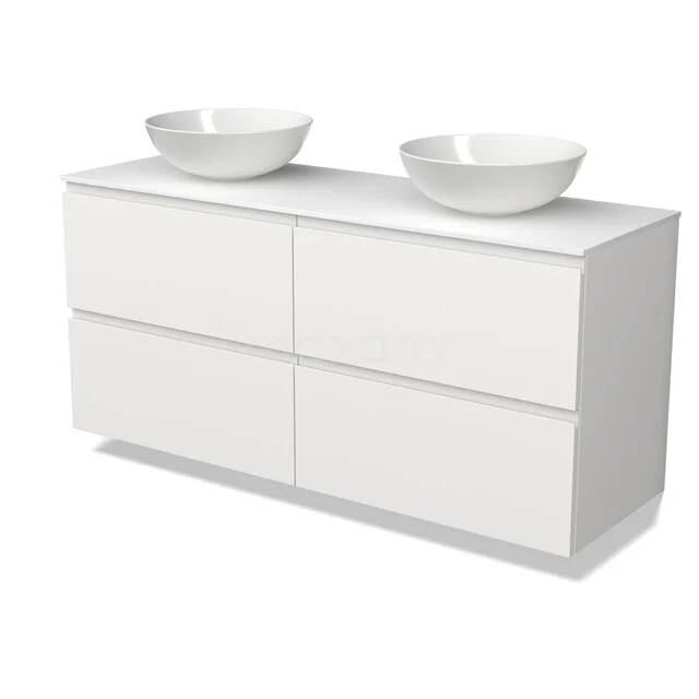 Modulo Plato Badkamermeubel voor waskom | 140 cm Mat wit Greeploos front Solid surface blad 4 lades BMK18-02515