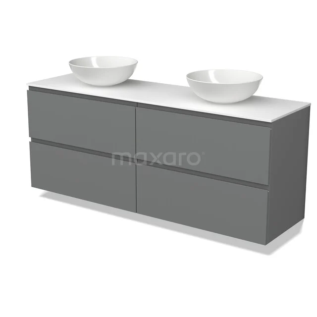 Modulo Plato Vanity units for countertop basin | 160 cm Mid grey Handle-less front Solid surface worktop 4 drawers BMK18-02537 Modulo Plato Vanity units for countertop basin | 160 cm Mid grey Handle-less front Solid surface worktop 4 drawers BMK18-02537