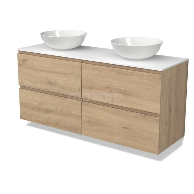 Modulo Plato Badkamermeubel voor waskom | 140 cm Lichtbruin eiken Greeploos front Solid surface blad 4 lades BMK18-02560 Modulo Plato Badkamermeubel voor waskom | 140 cm Lichtbruin eiken Greeploos front Solid surface blad 4 lades BMK18-02560