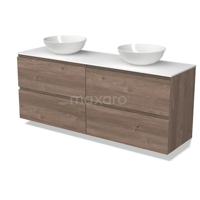 Modulo Plato Badkamermeubel voor waskom | 160 cm Middenbruin eiken Greeploos front Solid surface blad 4 lades BMK18-02564 Modulo Plato Badkamermeubel voor waskom | 160 cm Middenbruin eiken Greeploos front Solid surface blad 4 lades BMK18-02564