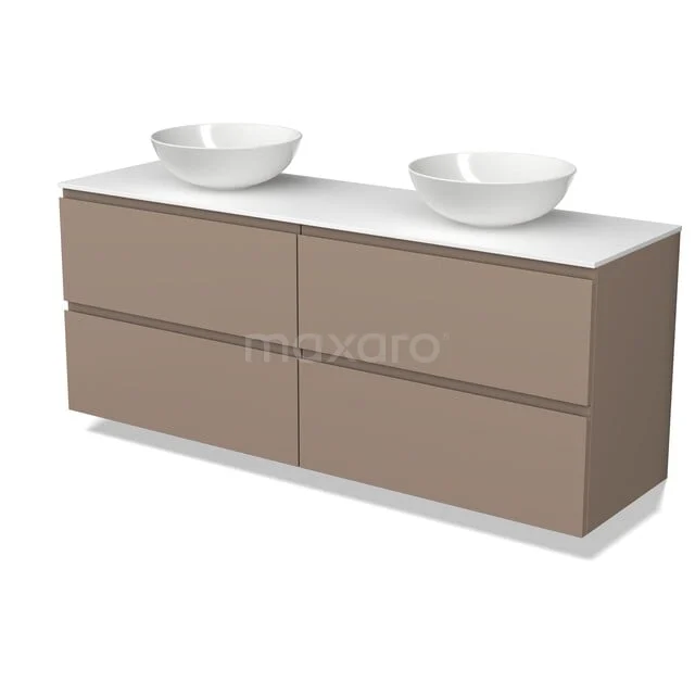 Modulo Plato Badkamermeubel voor waskom | 160 cm Taupe Greeploos front Solid surface blad 4 lades BMK18-02569 Modulo Plato Badkamermeubel voor waskom | 160 cm Taupe Greeploos front Solid surface blad 4 lades BMK18-02569