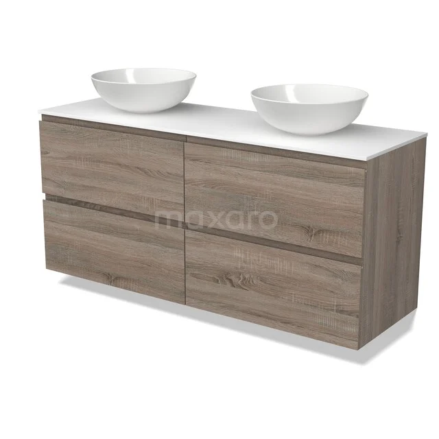 Modulo Plato Badkamermeubel voor waskom | 140 cm Eiken Greeploos front Solid surface blad 4 lades BMK18-02579 Modulo Plato Badkamermeubel voor waskom | 140 cm Eiken Greeploos front Solid surface blad 4 lades BMK18-02579