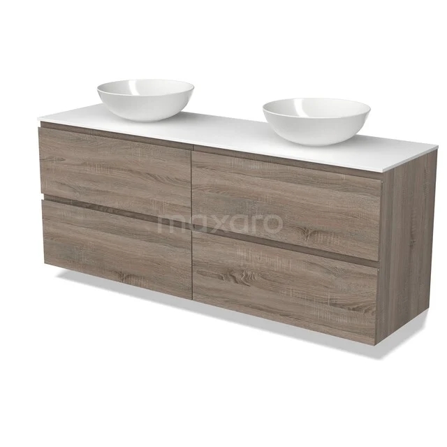 Modulo Plato Vanity units for countertop basin | 160 cm Oak Handle-less front Solid surface worktop 4 drawers BMK18-02580 Modulo Plato Vanity units for countertop basin | 160 cm Oak Handle-less front Solid surface worktop 4 drawers BMK18-02580