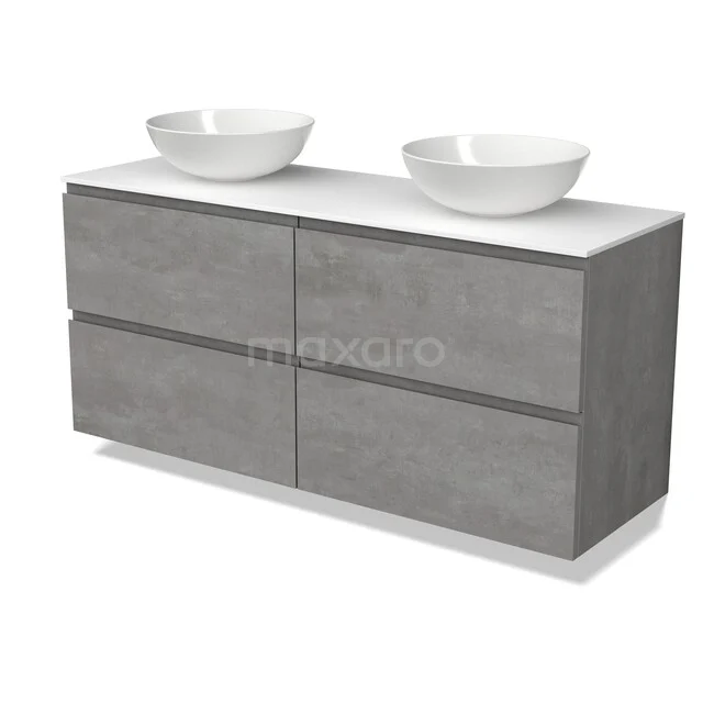 Graue Badmöbelset mit Doppelwaschbecken, schlankem Design und Holzlook-Oberfläche für moderne Bäder.