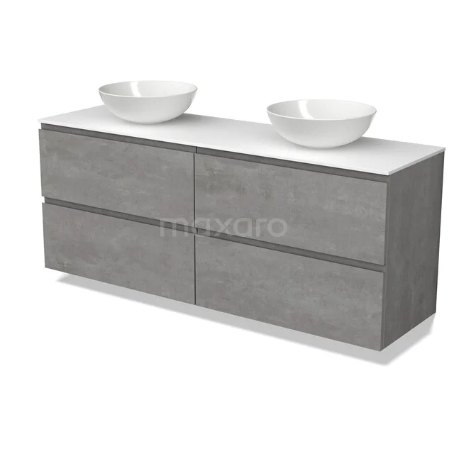 Modulo Plato Vanity units for countertop basin | 160 cm Light grey concrete Handle-less front Solid surface worktop 4 drawers BMK18-02583 Modulo Plato Vanity units for countertop basin | 160 cm Light grey concrete Handle-less front Solid surface worktop 4 drawers BMK18-02583