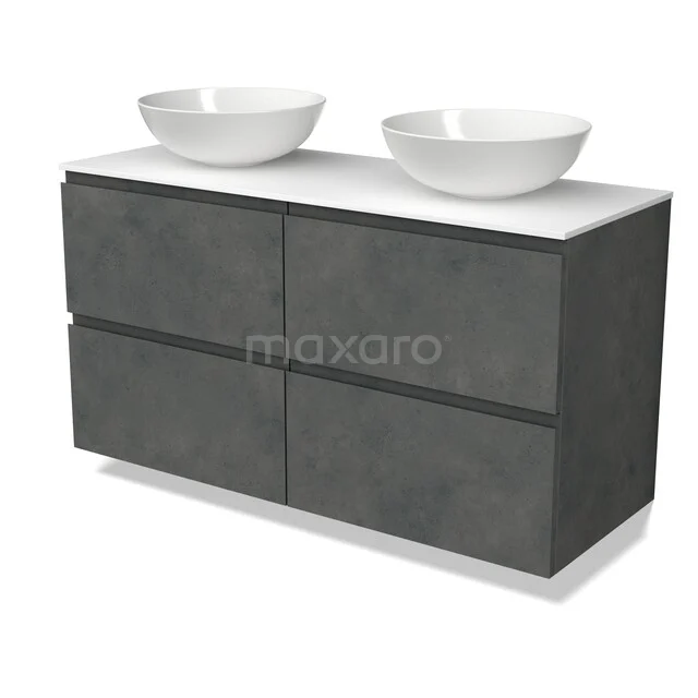 Modulo Plato Badkamermeubel voor waskom | 120 cm Donkergrijs beton Greeploos front Solid surface blad 4 lades BMK18-02584 Modulo Plato Badkamermeubel voor waskom | 120 cm Donkergrijs beton Greeploos front Solid surface blad 4 lades BMK18-02584