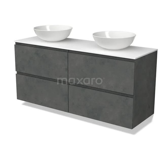 Modulo Plato Vanity units for countertop basin | 140 cm Dark grey concrete Handle-less front Solid surface worktop 4 drawers BMK18-02585 Modulo Plato Vanity units for countertop basin | 140 cm Dark grey concrete Handle-less front Solid surface worktop 4 drawers BMK18-02585