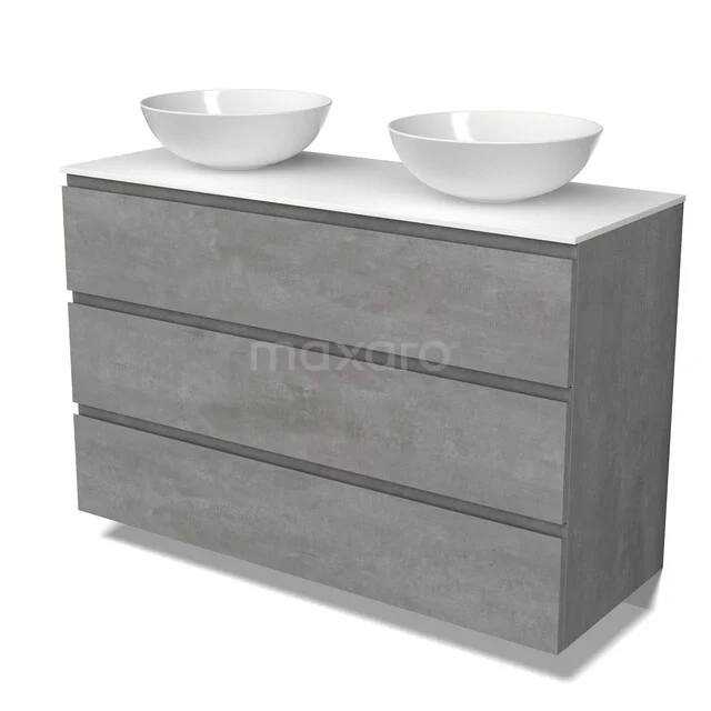 Modulo Plato Badkamermeubel voor waskom | 120 cm Lichtgrijs beton Greeploos front Solid surface blad 3 lades BMK19-01913 Modulo Plato Badkamermeubel voor waskom | 120 cm Lichtgrijs beton Greeploos front Solid surface blad 3 lades BMK19-01913