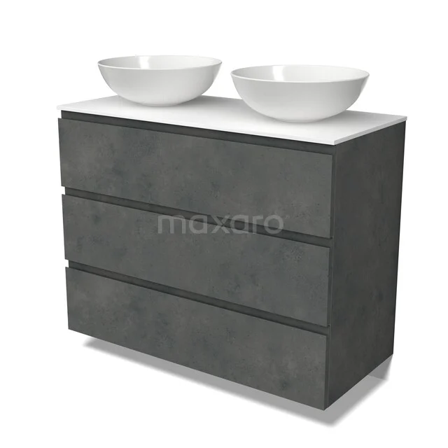 Modulo Plato Vanity units for countertop basin | 100 cm Dark grey concrete Handle-less front Solid surface worktop 3 drawers BMK19-01915 Modulo Plato Vanity units for countertop basin | 100 cm Dark grey concrete Handle-less front Solid surface worktop 3 drawers BMK19-01915
