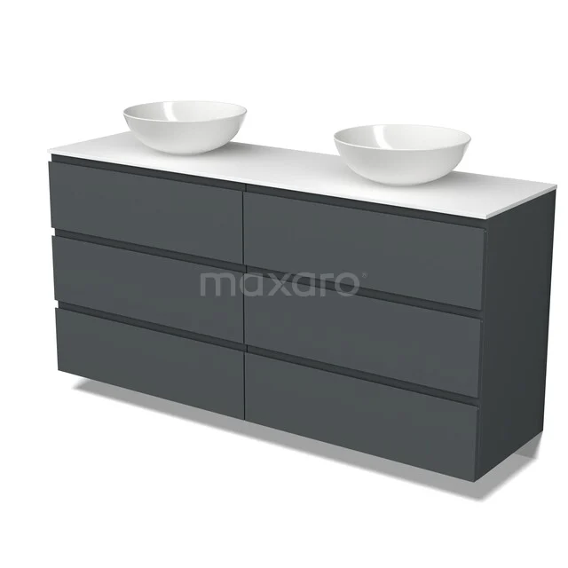 Modulo Plato Badkamermeubel voor waskom | 160 cm Donkergrijs Greeploos front Solid surface blad 6 lades BMK20-00378 Modulo Plato Badkamermeubel voor waskom | 160 cm Donkergrijs Greeploos front Solid surface blad 6 lades BMK20-00378