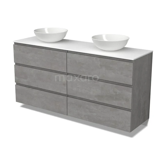 Modulo Plato Vanity units for countertop basin | 160 cm Light grey concrete Handle-less front Solid surface worktop 6 drawers BMK20-00390 Modulo Plato Vanity units for countertop basin | 160 cm Light grey concrete Handle-less front Solid surface worktop 6 drawers BMK20-00390