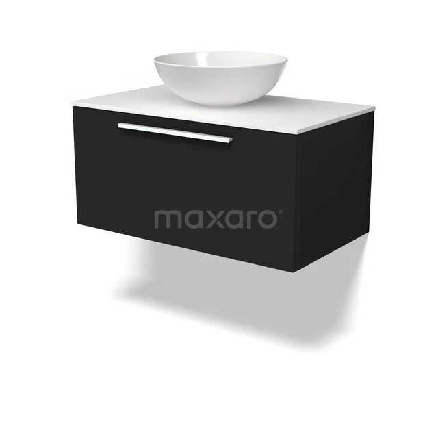 Modulo Plato Vanity units for countertop basin | 80 cm Matte black Flat front Solid surface worktop 1 drawer BMK11-03110 Modulo Plato Vanity units for countertop basin | 80 cm Matte black Flat front Solid surface worktop 1 drawer BMK11-03110
