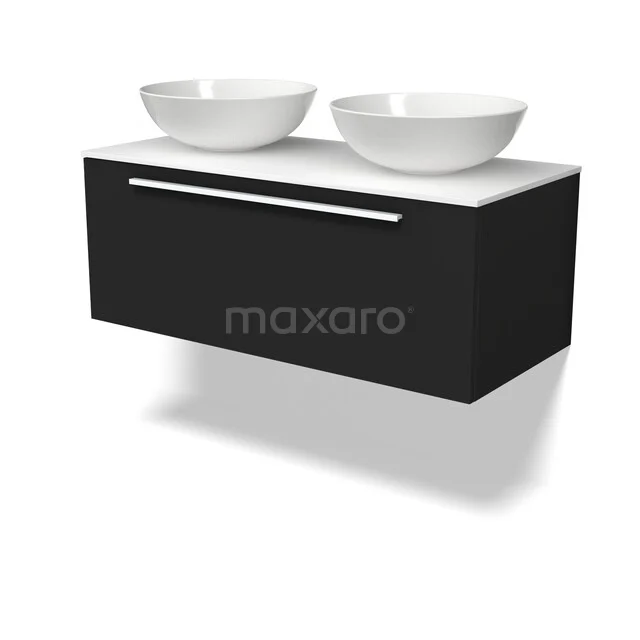 Modulo Plato Badkamermeubel voor waskom | 100 cm Mat zwart Vlak front Solid surface blad 1 lade BMK11-03112