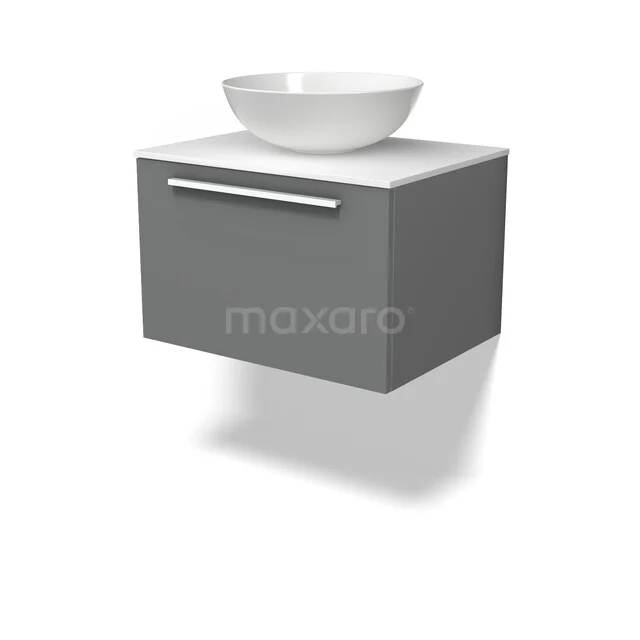 Modulo Plato Badkamermeubel voor waskom | 60 cm Middengrijs Vlak front Solid surface blad 1 lade BMK11-03114