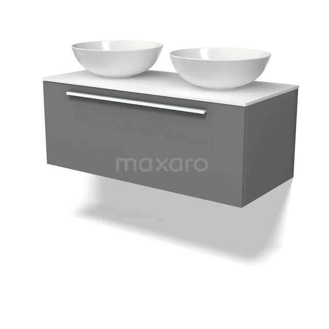 Modulo Plato Badkamermeubel voor waskom | 100 cm Middengrijs Vlak front Solid surface blad 1 lade BMK11-03120 Modulo Plato Badkamermeubel voor waskom | 100 cm Middengrijs Vlak front Solid surface blad 1 lade BMK11-03120