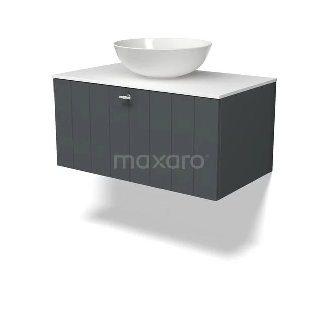 Modulo Plato Badkamermeubel voor waskom | 80 cm Donkergrijs Lamel front Solid surface blad 1 lade BMK11-03133