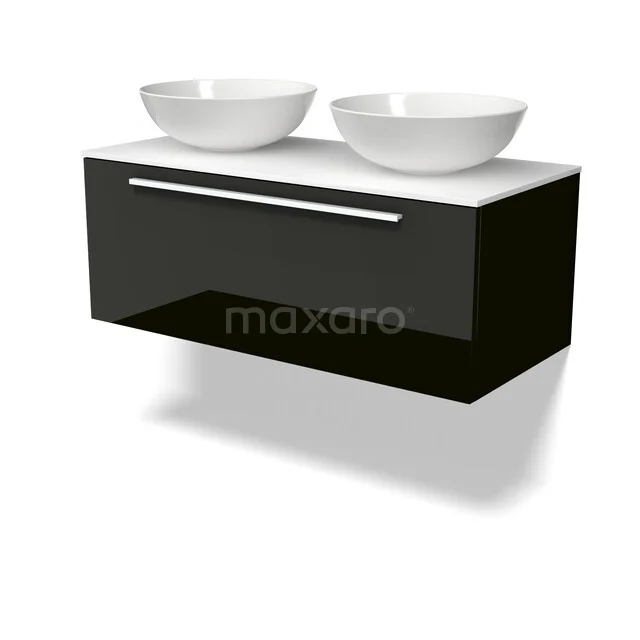 Modulo Plato Vanity units for countertop basin | 100 cm High-gloss black Flat front Solid surface worktop 1 drawer BMK11-03143 Modulo Plato Vanity units for countertop basin | 100 cm High-gloss black Flat front Solid surface worktop 1 drawer BMK11-03143