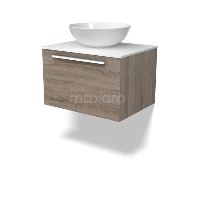 Möbel für Aufsatzwaschbecken BMK11-03145 Holz-Waschtisch mit Schublade, weißer schalenförmiger Waschbecken, Wandmontage, modernes Design für das Badezimmer.